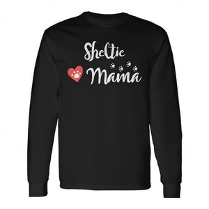 T-shirt a maniche lunghe Sheltie Mama con stampa di zampe a forma di cuore, regalo per amanti dei cani - Product Image 2
