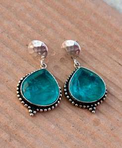 Boucles d'oreilles en argent Sterling 925 magnifiquement conçues bijoux en argent mignon Pariba pierre précieuse en cristal pour cadeau de fête de mariage pour elle - Product Image 6