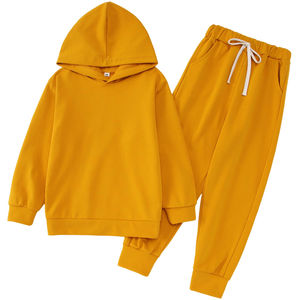 Conjunto de ropa para niños Conjunto de chándal de 2 piezas Conjunto de chándal de lana de color sólido Sudadera con capucha Niños Jogging Pullover Chándal - Product Image 1