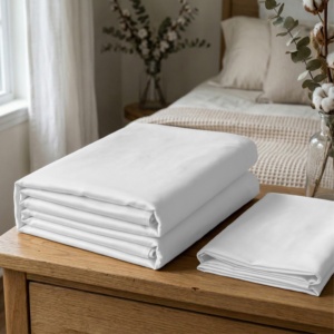 Drap de lit en satin 100% coton (300TC) Lisse et doux avec un tombé élégant, durable, respirant, finition de qualité supérieure pour la maison et l'hôtellerie - Product Image 1