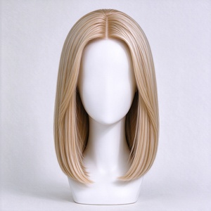 Peluca sintética rubia corta y lisa con raya en el medio, fibra resistente al calor, sedosa y suave, línea de cabello natural, peluca completa para mujer, uso diario - Product Image 3