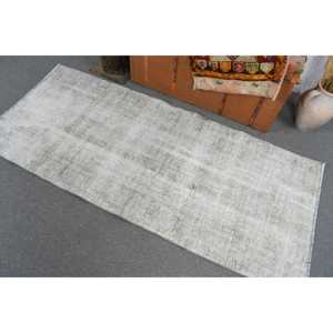 Tapis turc 2,7x6,2 pieds, gris et blanc, bordé de laine, tapis vintage - Product Image 3