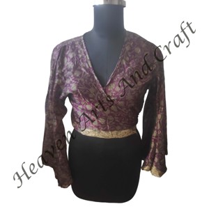 Comprar Resort Wear Blusa de cuello Halter Beech Wear Verano Moda Reciclar Sari Seda Campana Manga Top Tie Up Crop Top Casual Wear - Product Image 5