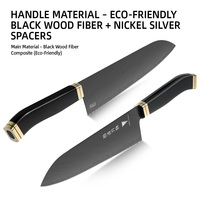 Couteau Santoku SG2 en acier poudré de 7 pouces, finition brossée en titane, manche en fibre de bois, couteau japonais de cuisine GoldCut