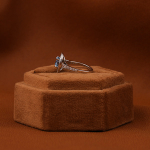 Blue Round Cut Lab Grown Diamond Half Eternity Double Halo Engagement Ring With Tiney Lab Grown Diamond Engagement Ring - Product Image 4