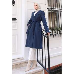 Manteau en laine noir pour femme avec ceinture, collection 19271, manteaux élégants en duvet - Product Image 6