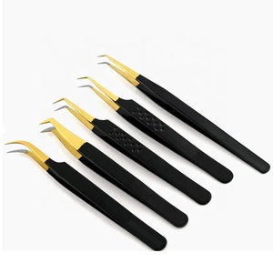Stainless Steel Black Coated Fiber Tip Tweezers Set of 5 for Eyelash Extension Precision <b>Lash</b> Artist Tool <b>Kit</b> - Product Image 1
