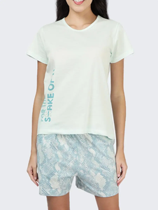 Top y pantalón corto de manga corta con logotipo personalizado de algodón con cintura elástica y cordón, Conjunto de pijama transpirable para mujer - Product Image 3