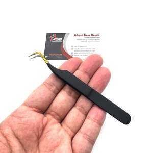 Pinzas para Extensión de Pestañas al por Mayor, Negras y Doradas, de Acero Inoxidable, Pinzas con Punta Dorada Personalizable, Servicio OEM - Product Image 1