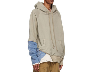 Venta al por mayor personalizado de los hombres 100% algodón 380gsm francés Terry sudaderas con capucha pulóver Waffle paneles mangas raglán Salvia liso teñido de invierno - Product Image 6