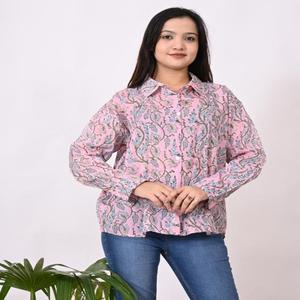 Chemisier en coton pour femmes de créateur fait à la main imprimé de fleurs coupe régulière surdimensionnée | Chemise formelle décontractée haut bouton décoration chemise - Product Image 2