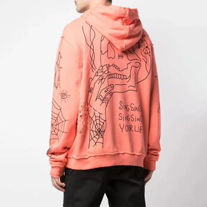 Wholesale Custom Distressed Drop Shoulder Unisex Hoodies Skeleton <b>Screen</b> Printed Vintage Stone Acid <b>Wash</b> Embroidered Logo Winter - Product Image 6