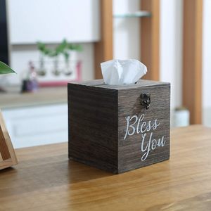 Bless You Wood <b>Tissue</b> <b>Box</b> Cover Set of 2 Rustic White <b>Tissue</b> <b>Box</b> Cover Square Farmhouse Toilet Paper <b>Holder</b> or Napkin <b>Holder</b> - Product Image 4