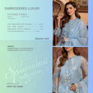 SSumaira's Festive Edit SAHAR Collection Cosido Formal Césped Organza Seda cruda Viscosa Seda interior Dupatta 4PC Indio paquistaní - Product Image 6