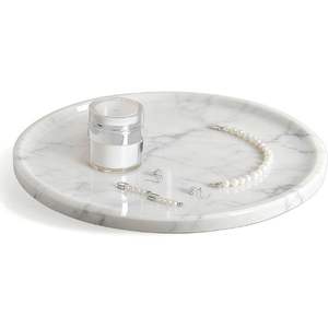 Plateau de service en pierre naturelle blanche à motif abstrait en marbre Statuario italien de Cork Mill Store pour salle de bain, cuisine, café - Product Image 1