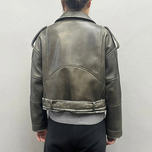 แจ็คเก็ตหนังสไตล์ไบค์เกอร์ขนาดใหญ่พิเศษสำหรับผู้หญิง พร้อมเข็มขัด สไตล์โมโต ซิปแบบวินเทจ - Product Image 2