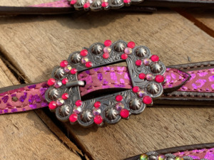 Imprimé Rose Léopard Cheval Tack Bride Western Argentine Cuir Headstall Collier De Poitrine Perlé Avec Plastron - Product Image 3