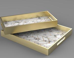 Gran oferta Premium, bandeja de Metal de forma redonda, bandeja de servicio multifuncional moderna chapada en oro para el hogar y la cocina - Product Image 3