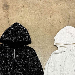 Custom 100% Cotton French Terry Regular Fit <b>Oversized</b> <b>Hoodie</b> with Diamond Zipper and Rhinestone Winter Pullover - Product Image 5