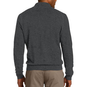 Pull en molleton de coton coupe régulière à col en V, demi-zip, coupe-vent, couleur anthracite chiné, pour l'hiver - Product Image 2