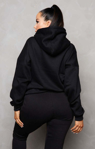 Haute demande noir 2 pièces femmes sweat à capuche surdimensionné et taille haute couture avant revers survêtement ensemble femmes 2 pièces survêtement sweat ensemble - Product Image 2