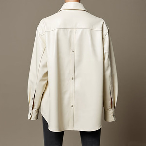 Veste en peau de mouton véritable surdimensionnée pour femmes Manches longues Design boutonné Style vintage Mode Chemises en cuir de coton Filles - Product Image 6