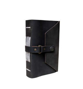 Journal en cuir motif chic bouton latéral sangle serrure fermeture fil artistique couture cadeau organisateur d'affaires/planificateur journal noir - Product Image 1