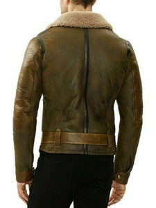 Veste en cuir PU pour homme, veste bomber B3, veste en cuir véritable en peau de mouton, veste de motard - Product Image 3