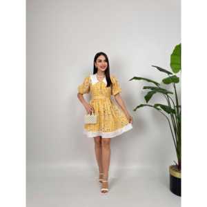 Robe mini en crêpe avec détail col Peter Pan et taille naturelle 2088 - Product Image 2