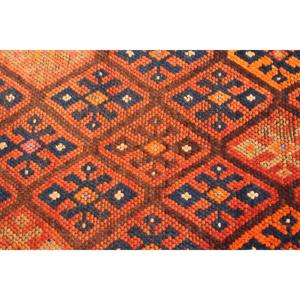 2.9x13.5 ft Turkish Vintage Patchwork Rug Eco-Friendly Herki <b>Brown</b> <b>Wool</b> Runner Rug with Latex Backing - Product Image 4