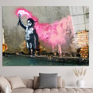 Lienzo Impreso Niño Migrante: Arte de Pared con Graffiti Inspirado en Banksy, Arte en Vidrio Templado - Product Image 1