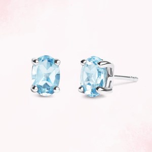 Boucles d'oreilles ovales en topaze bleu ciel Azure, pierre précieuse bleu clair 7x5mm pour femmes, en argent sterling 925, pierre de naissance de décembre, sérénité - Product Image 1