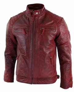 Chaquetas de cuero desgastadas rojas para hombre, chaqueta de motorista de piel de oveja pura 100% de alta calidad, perfecta para toda la temporada, chaqueta para hombre - Product Image 4