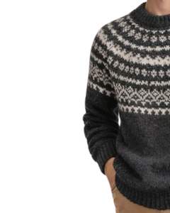 Vintage Fair Isle Knit Sweater Charcoal Gray And White Pattern Crew Neck Warm Winter <b>Pullover</b> <b>Mens</b> OEM Wholesale Supplier - Product Image 3