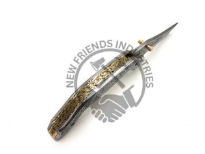 มีดพับได้มีคมใช้สำหรับล่าสัตว์กลางแจ้งมีดแกะสลักแบบแฮนด์เมดงานตามสั่ง D2ปลอกหนังทำด้วยมือ - Product Image 4