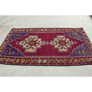 3.5x6.8 ft Vintage Rug, <b>Red</b> Plants & trees Turkish Rug <b>Wool</b> - Product Image 2