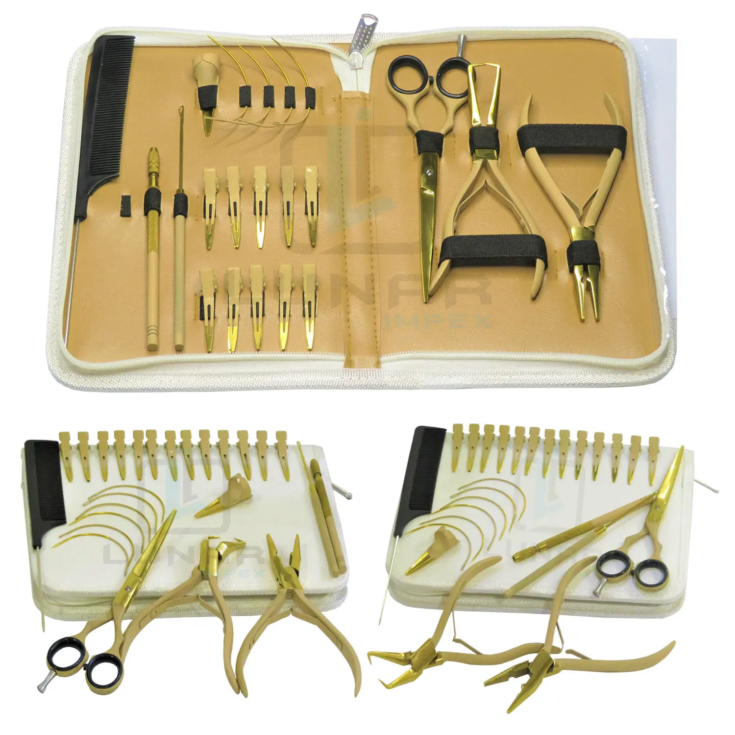 Factory Top Selling Salon Hair Extension Tool Kit In Tan Gold Plasma Color Free Customized Logo Acceptable