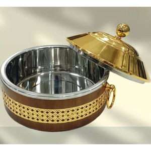 Hot Pot décoratif de conception de fantaisie avec le réchauffeur décoratif de buffet de table de couvercle doré pour des fournitures d'hôtel par le monde indien en métal - Product Image 2