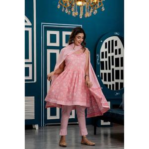 Vestido pakistaní kurta con estampado floral rosa para mujer, con pantalones y dupatta, para fiestas, salwar kameez indio - Product Image 5