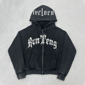 เสื้อครอปซิป280gsm ผู้ชายผ้าปักลายวินเทจผ้าซักกรด100% บ็อกซี่สำหรับฤดูหนาวผลิตตามสั่ง - Product Image 1