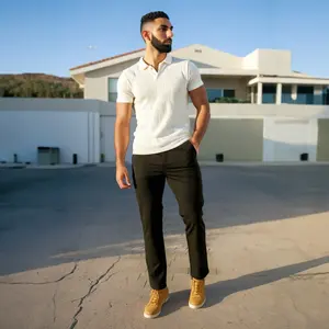 กางเกงลำลองทรงสลิมฟิตสำหรับผู้ชายกางเกงสูทชิโนเอวกลางสีทึบพร้อมโลโก้ตามสั่ง - Product Image 3