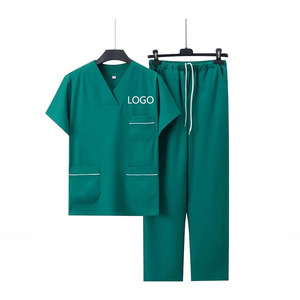 Custom Unisex V Neck Medical Scrub Set Short Sleeve Hospital <b>Nursing</b> Uniform Cotton Polyester Workwear with Logo - Product Image 1