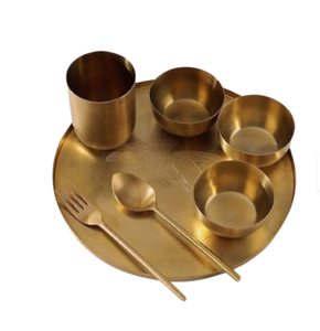 ชุดชามแก้วและช้อนชุดรับประทานอาหารชุดรับประทานอาหารค่ำสีบรอนซ์แบบดั้งเดิมของอินเดีย - Product Image 5