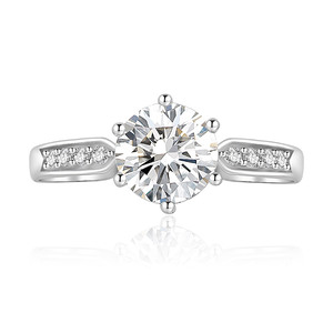 S925 <b>Silver</b> Fine <b>Rings</b> CVD Lab Grown Diamond <b>Solitaire</b> <b>Ring</b> Classic Round Brilliant cut CVD Diamond Engagement <b>Ring</b> - Product Image 4