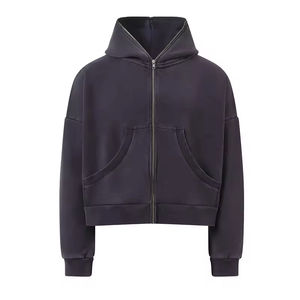 2025 vente en gros hommes lavage à l'acide à capuche Vintage fermeture éclair plaine recadrée à capuche avec broderie personnalisée Logos sweats à capuche - Product Image 5