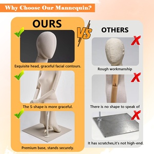 Mannequin en tissu de lin pour femme avec bras et tête en plastique blanc, modèle de présentation de vêtements beige pour adulte (corps entier/halveur) - Product Image 5
