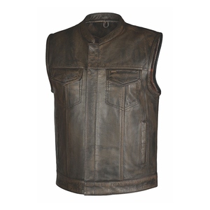 Gilet en cuir de vache véritable noir pour homme, style vintage, automne, col montant, fermeture à boutons recouverts, qualité pure - Product Image 4