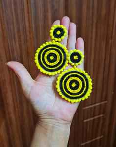 Boho <b>bead</b> earrings with <b>turquoise</b> design andy cascading fringe, unique jewelry gift - Product Image 1