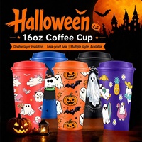 Gobelet à café en plastique de 16 oz avec couvercle, réutilisable, pour Halloween, avec logo personnalisé, finition mate givrée, vente en gros d'usine OEM