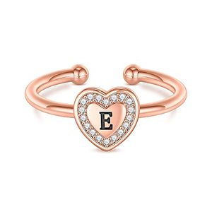Anillos infantiles de latón chapado en oro rosa con inicial de corazón, regalo de San Valentín de UM Jewelry para niñas adolescentes, ajustables, sin deslustre. - Product Image 1